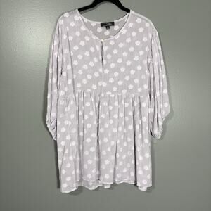 Suzanne Betro Women's Romantic Gray Flower Semi-Sheer Babydoll Top - Size Small